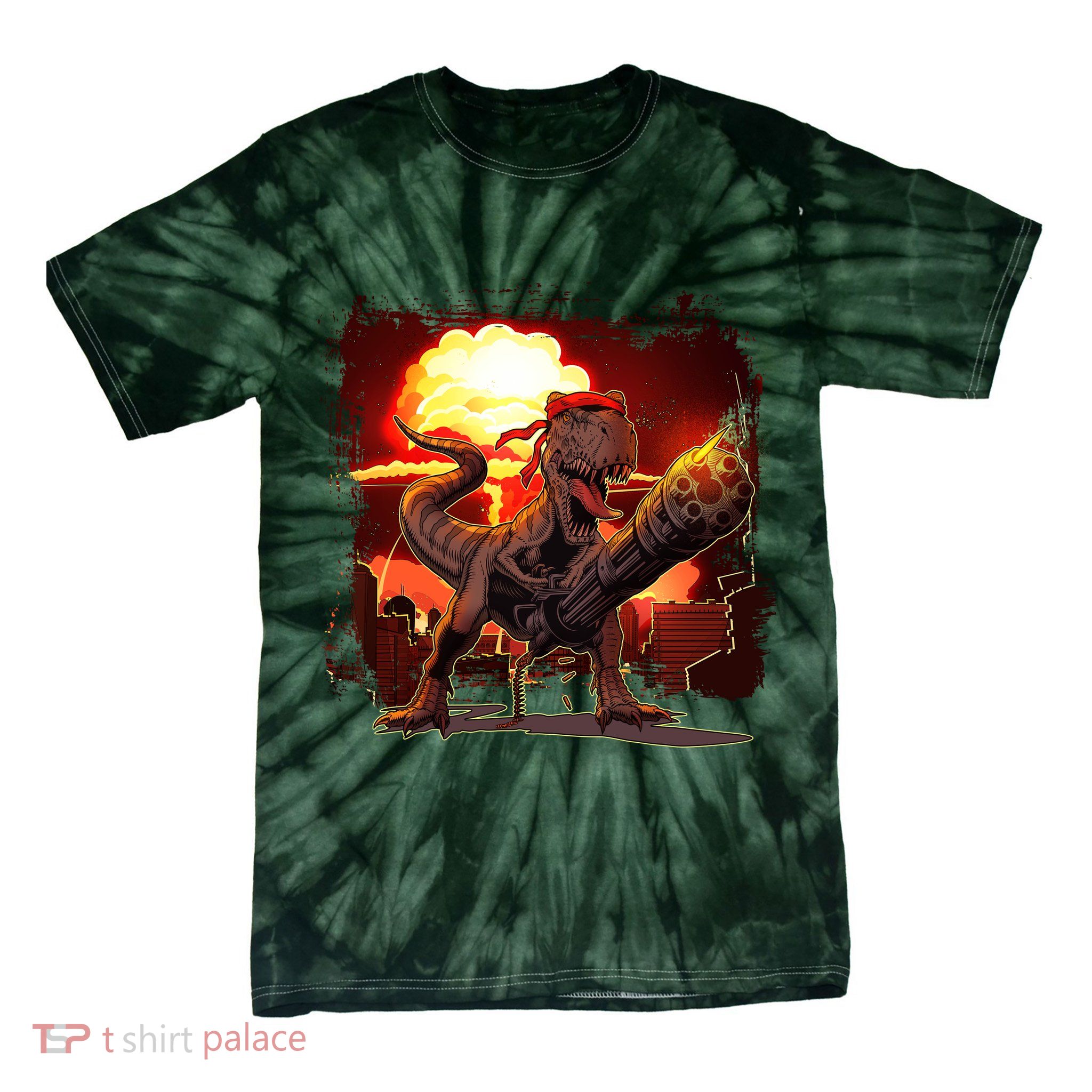 Comic Book Action Hero Movie Trex Dinosaur Tie-Dye T-Shirt