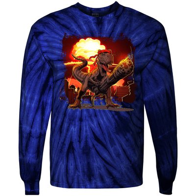 Comic Book Action Hero Movie Trex Dinosaur Tie-Dye Long Sleeve Shirt