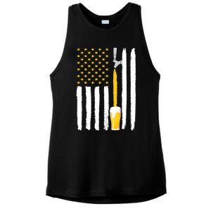 Craft Beer American Flag USA Ladies PosiCharge Tri-Blend Wicking Tank