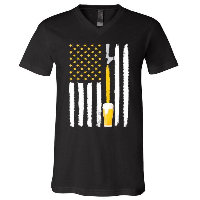 Craft Beer American Flag USA V-Neck T-Shirt