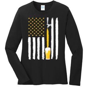 Craft Beer American Flag USA Ladies Long Sleeve Shirt