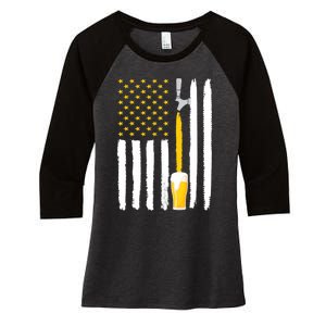 Craft Beer American Flag USA Women's Tri-Blend 3/4-Sleeve Raglan Shirt