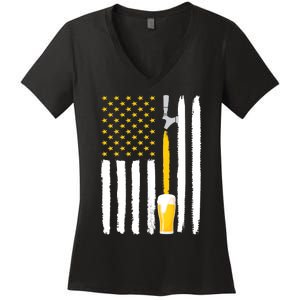 Craft Beer American Flag USA Women's V-Neck T-Shirt