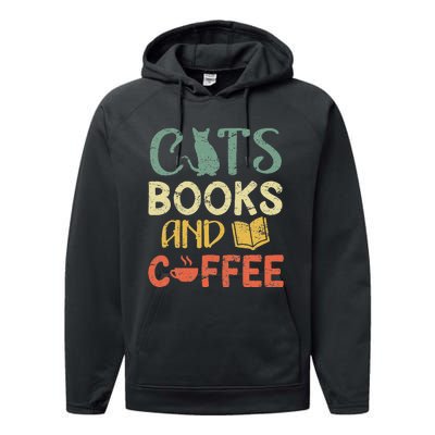 Cats Books And Coffee Cafe Coffee Drinker Performance Fleece Hoodie