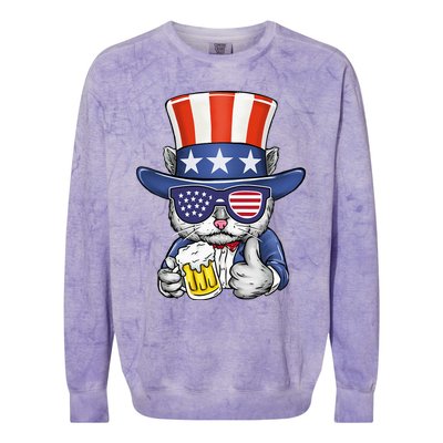 Cat Beer American Flag 4th of July  America USA Colorblast Crewneck Sweatshirt