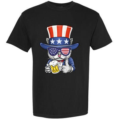 Cat Beer American Flag 4th of July  America USA Garment-Dyed Heavyweight T-Shirt