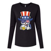 Cat Beer American Flag 4th of July  America USA Womens Cotton Relaxed Long Sleeve T-Shirt