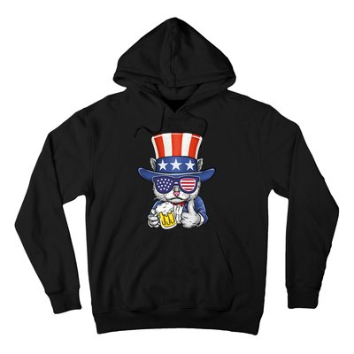 Cat Beer American Flag 4th of July  America USA Hoodie