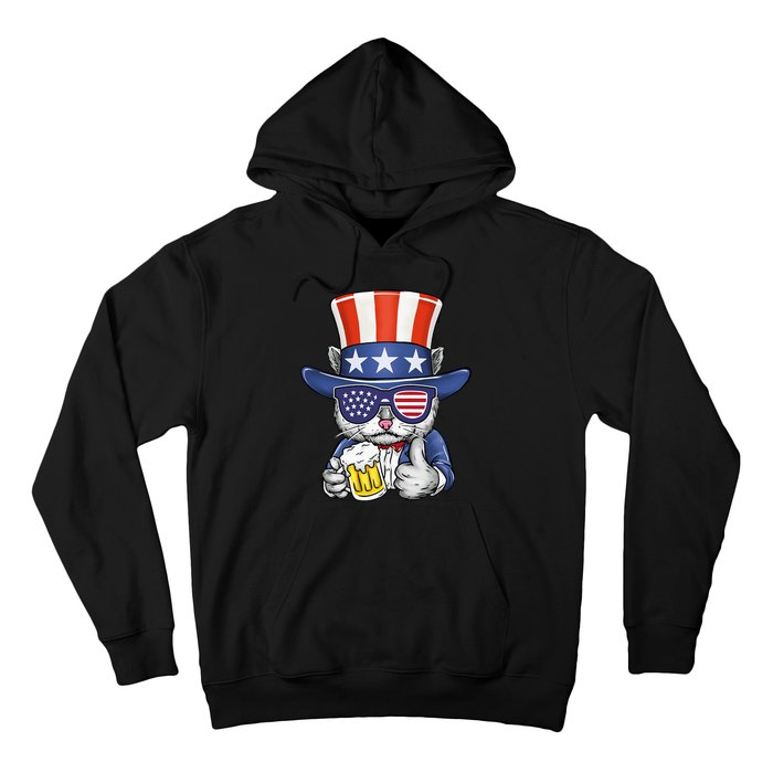 Cat Beer American Flag 4th of July  America USA Hoodie