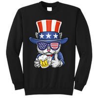 Cat Beer American Flag 4th of July  America USA Sweatshirt