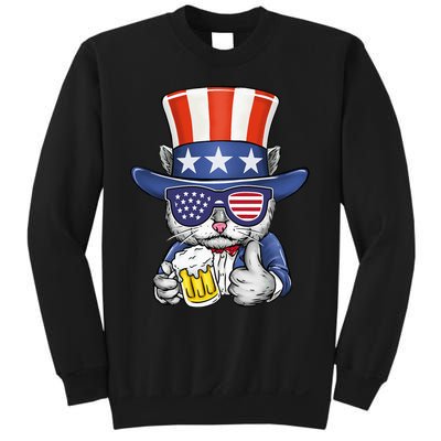 Cat Beer American Flag 4th of July  America USA Sweatshirt