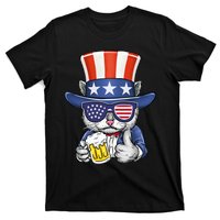 Cat Beer American Flag 4th of July  America USA T-Shirt