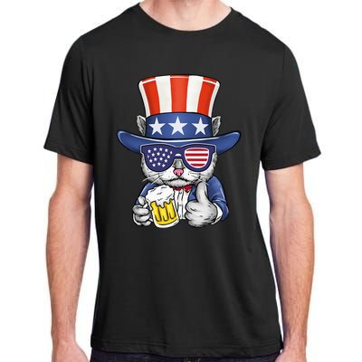 Cat Beer American Flag 4th of July  America USA Adult ChromaSoft Performance T-Shirt