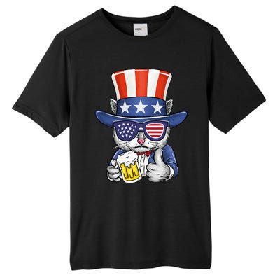 Cat Beer American Flag 4th of July  America USA Tall Fusion ChromaSoft Performance T-Shirt