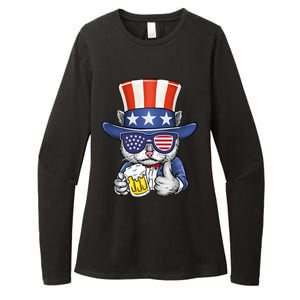 Cat Beer American Flag 4th of July  America USA Womens CVC Long Sleeve Shirt