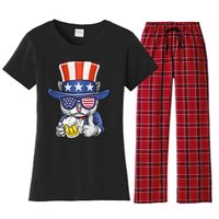 Cat Beer American Flag 4th of July  America USA Women's Flannel Pajama Set