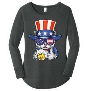 Cat Beer American Flag 4th of July  America USA Women's Perfect Tri Tunic Long Sleeve Shirt