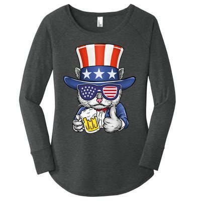 Cat Beer American Flag 4th of July  America USA Women's Perfect Tri Tunic Long Sleeve Shirt