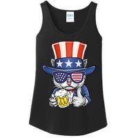 Cat Beer American Flag 4th of July  America USA Ladies Essential Tank