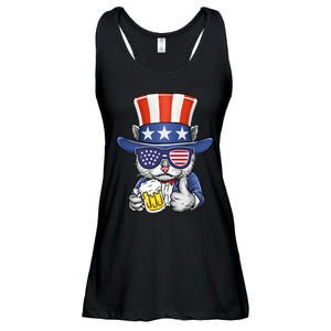 Cat Beer American Flag 4th of July  America USA Ladies Essential Flowy Tank