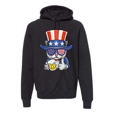 Cat Beer American Flag 4th of July  America USA Premium Hoodie