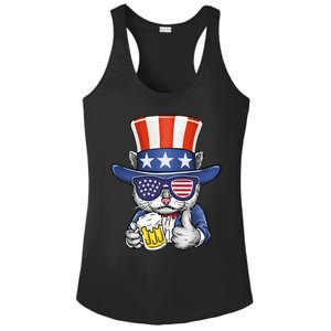 Cat Beer American Flag 4th of July  America USA Ladies PosiCharge Competitor Racerback Tank