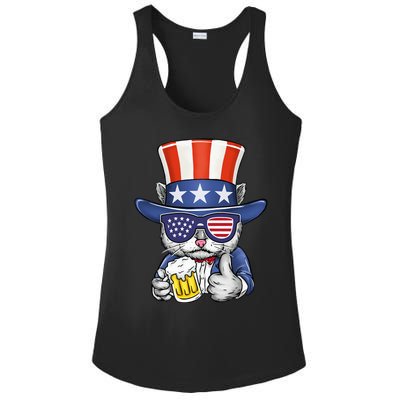 Cat Beer American Flag 4th of July  America USA Ladies PosiCharge Competitor Racerback Tank