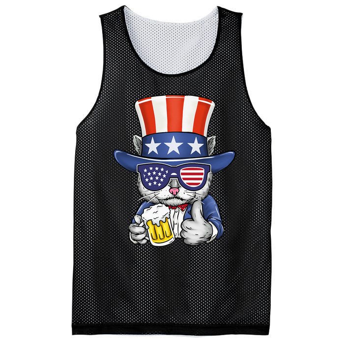 Cat Beer American Flag 4th of July  America USA Mesh Reversible Basketball Jersey Tank