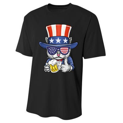 Cat Beer American Flag 4th of July  America USA Performance Sprint T-Shirt