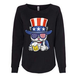 Cat Beer American Flag 4th of July  America USA Womens California Wash Sweatshirt