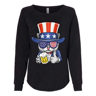 Cat Beer American Flag 4th of July  America USA Womens California Wash Sweatshirt