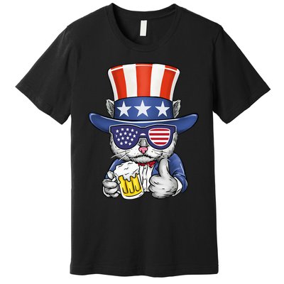 Cat Beer American Flag 4th of July  America USA Premium T-Shirt