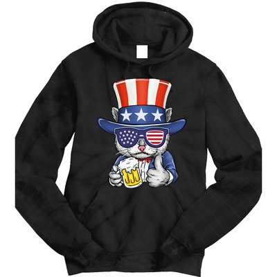 Cat Beer American Flag 4th of July  America USA Tie Dye Hoodie