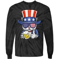 Cat Beer American Flag 4th of July  America USA Tie-Dye Long Sleeve Shirt