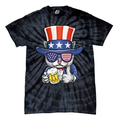 Cat Beer American Flag 4th of July  America USA Tie-Dye T-Shirt