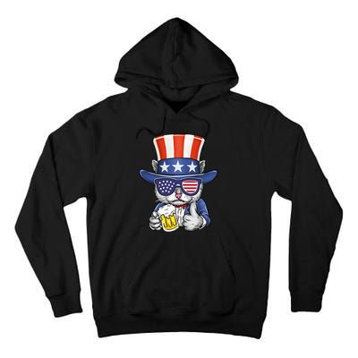 Cat Beer American Flag 4th of July  America USA Tall Hoodie