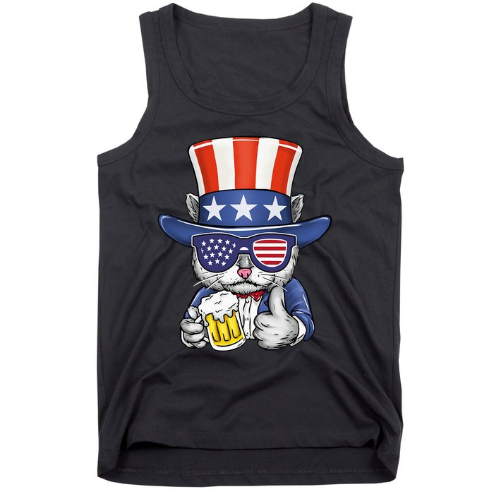 Cat Beer American Flag 4th of July  America USA Tank Top