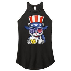 Cat Beer American Flag 4th of July  America USA Women's Perfect Tri Rocker Tank