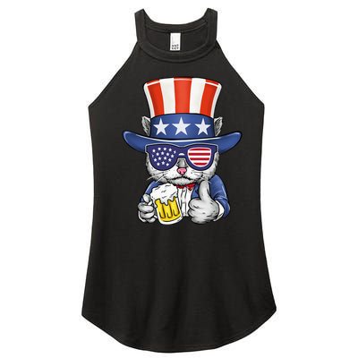 Cat Beer American Flag 4th of July  America USA Women's Perfect Tri Rocker Tank