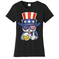 Cat Beer American Flag 4th of July  America USA Women's T-Shirt