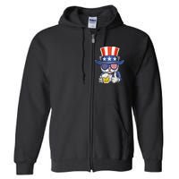 Cat Beer American Flag 4th of July  America USA Full Zip Hoodie