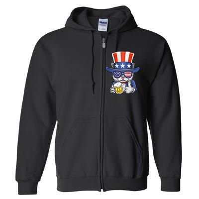 Cat Beer American Flag 4th of July  America USA Full Zip Hoodie