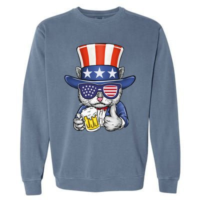 Cat Beer American Flag 4th of July  America USA Garment-Dyed Sweatshirt