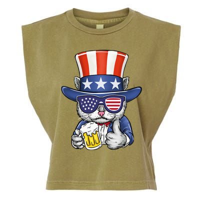 Cat Beer American Flag 4th of July  America USA Garment-Dyed Women's Muscle Tee