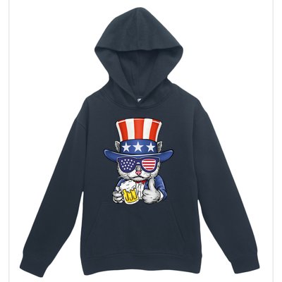 Cat Beer American Flag 4th of July  America USA Urban Pullover Hoodie