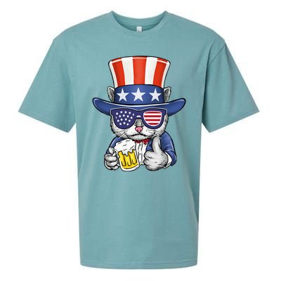 Cat Beer American Flag 4th of July  America USA Sueded Cloud Jersey T-Shirt