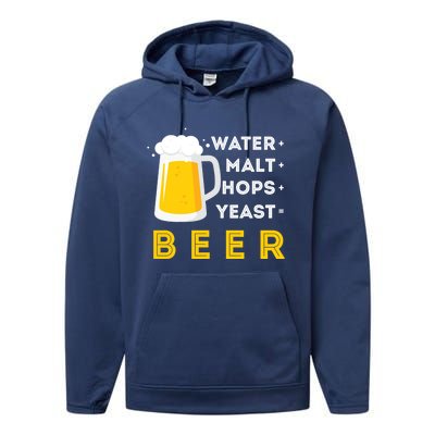 Craft Beer And Homebrewing Or Water Malt Hops Yeast Beer Gift Performance Fleece Hoodie