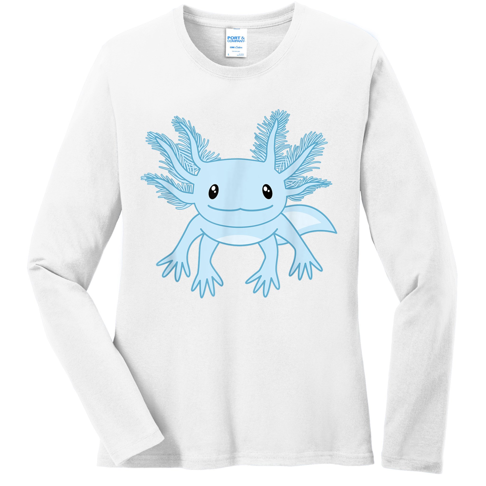 Cute Blue Axolotl Kawaii Aesthetic Axolotls Ladies Long Sleeve Shirt