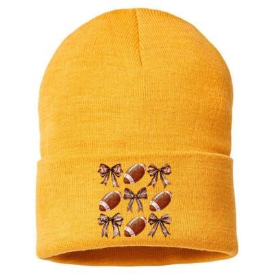 Coquette Bow American Football Thanksgiving Autumn Fall Yall Sustainable Knit Beanie