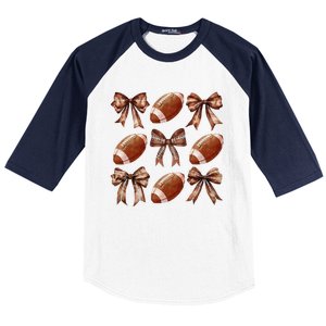 Coquette Bow American Football Thanksgiving Autumn Fall Yall Baseball Sleeve Shirt